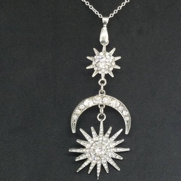 HalfMoon Starburst Necklace in SterlingSilverChain - Picture 1 of 3